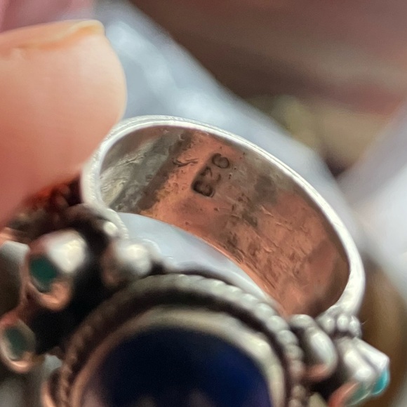Genuine Lapis & Turquoise Sterling Silver Ring - Picture 7 of 8